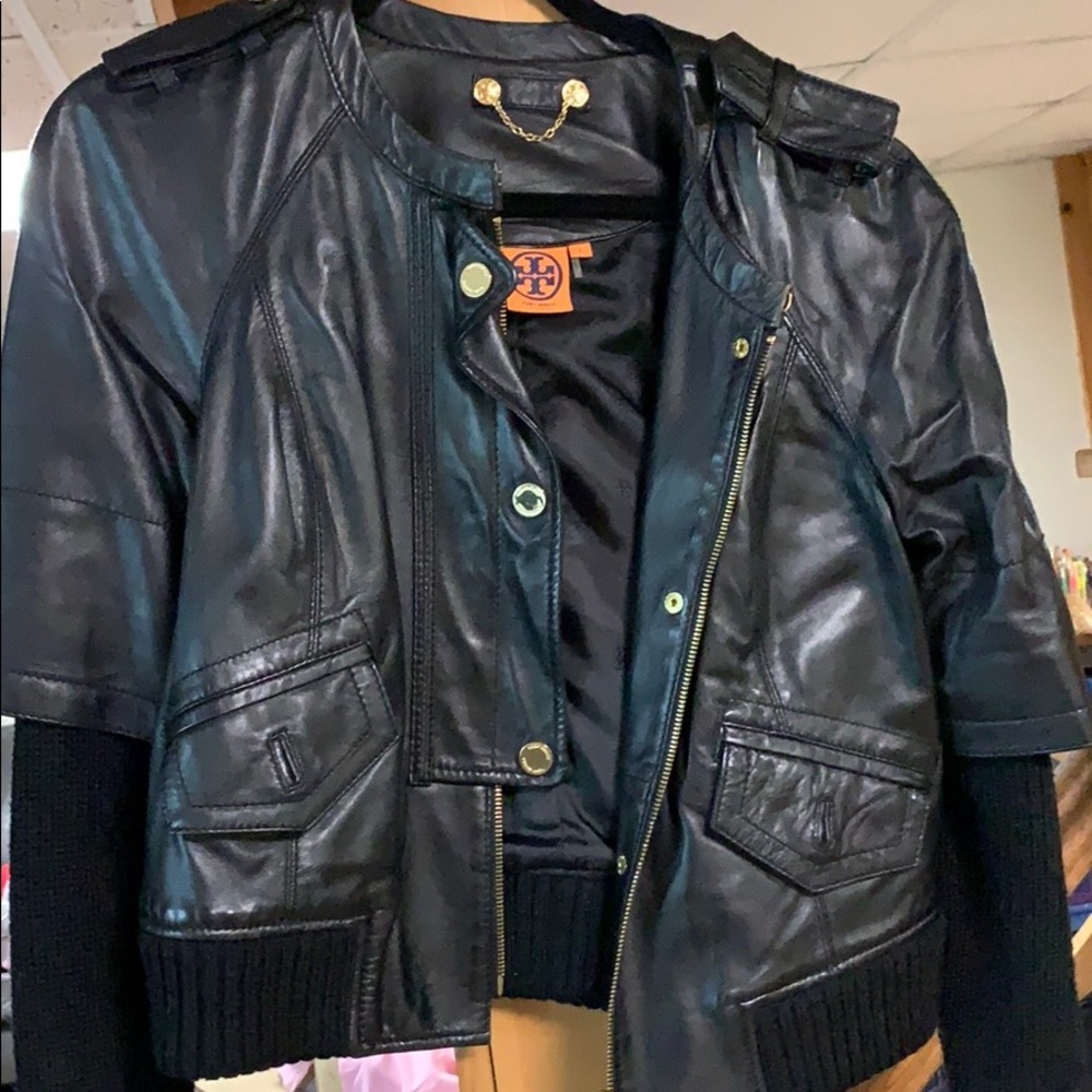 Tory Burch cropped leather Wentworth jacket
